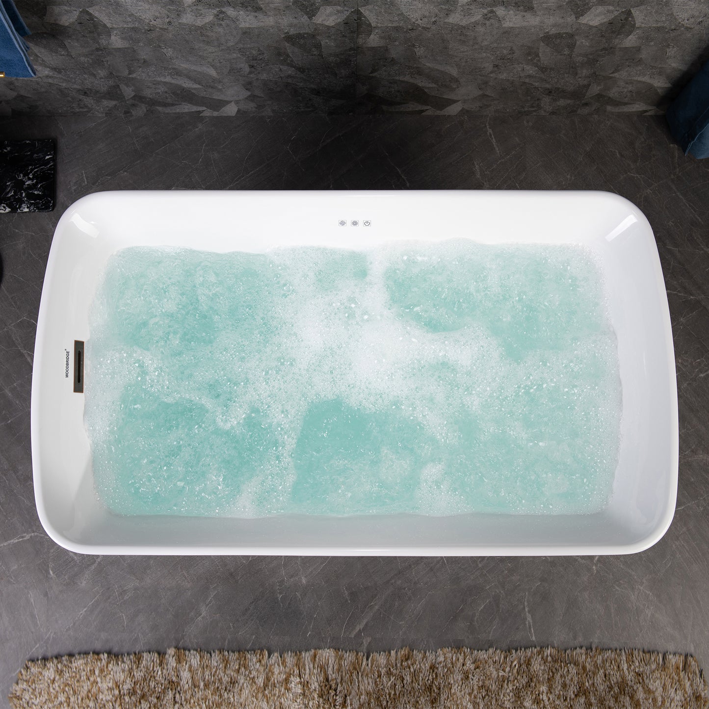 WOODBRIDGE B0170 48" Acrylic Freestanding Rectangular Air Bath Compact Bathtub with Integrated Seat