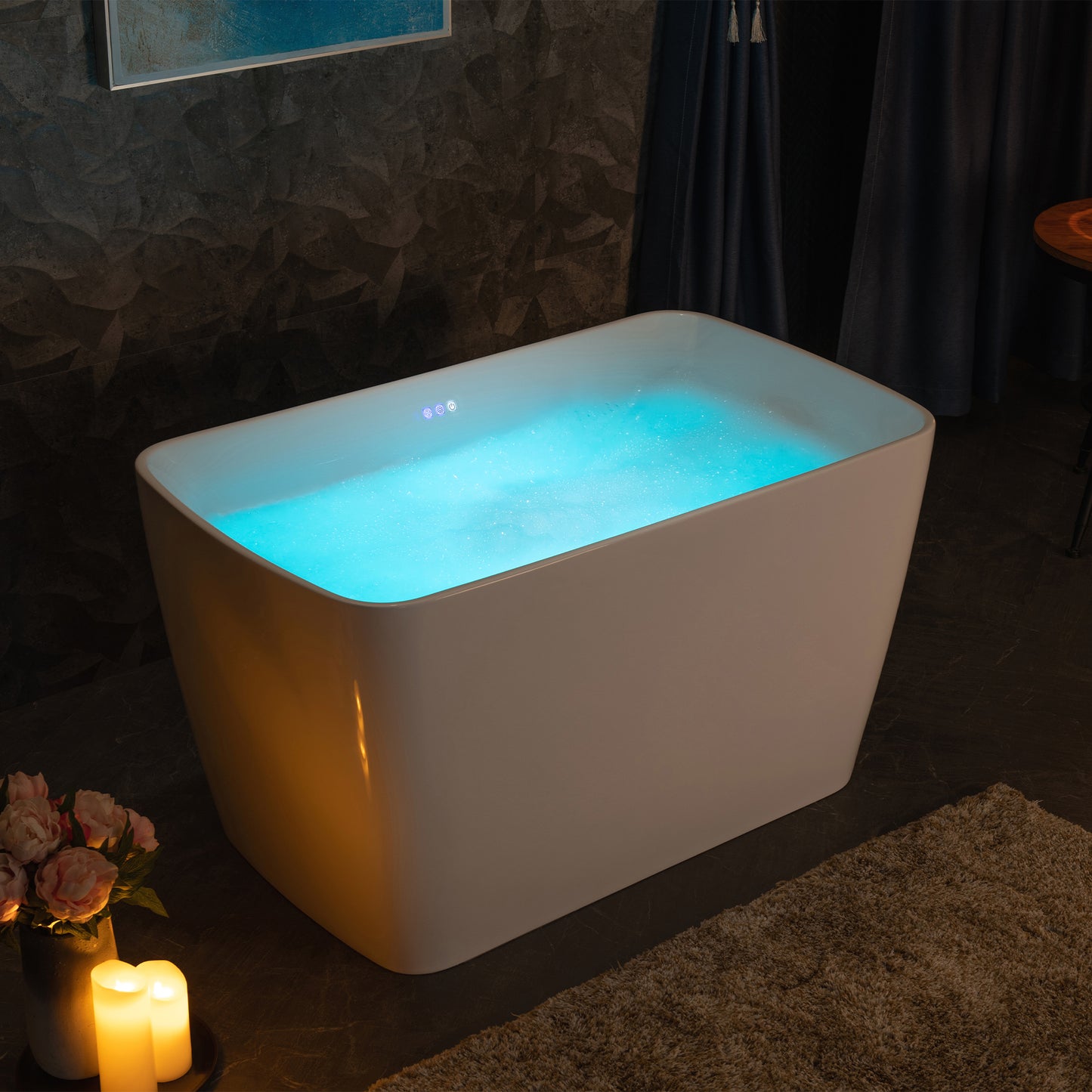WOODBRIDGE B0170 48" Acrylic Freestanding Rectangular Air Bath Compact Bathtub with Integrated Seat