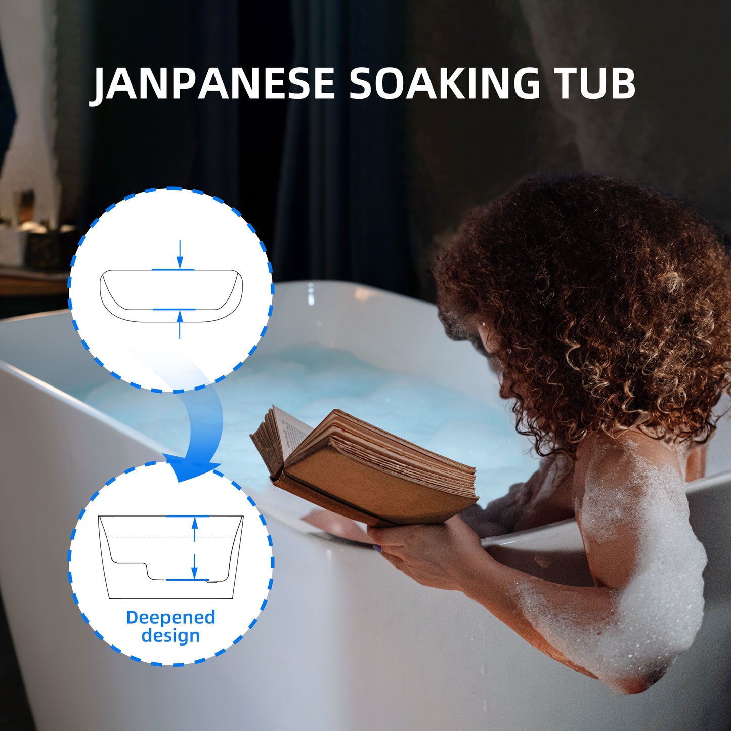 WOODBRIDGE B0170 48" Acrylic Freestanding Rectangular Air Bath Compact Bathtub with Integrated Seat