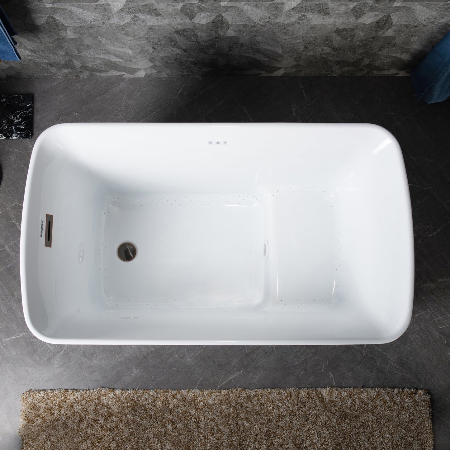 WOODBRIDGE B0170 48" Acrylic Freestanding Rectangular Air Bath Compact Bathtub with Integrated Seat