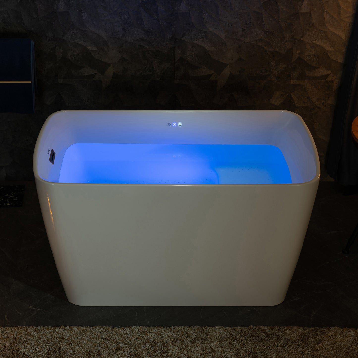 WOODBRIDGE B0170 48" Acrylic Freestanding Rectangular Air Bath Compact Bathtub with Integrated Seat