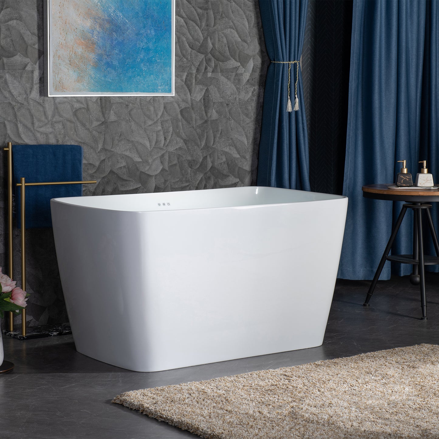 WOODBRIDGE B0170 48" Acrylic Freestanding Rectangular Air Bath Compact Bathtub with Integrated Seat