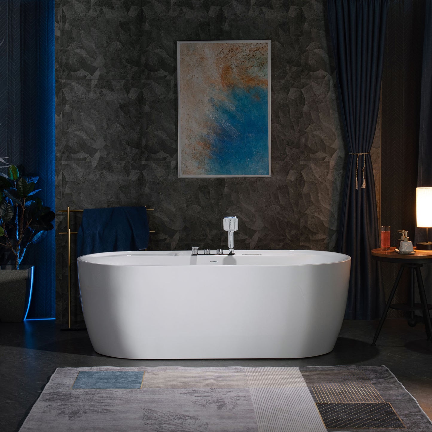 WOODBRIDGE BJ500+F0041CH 72" Whirlpool + Air Bubble Heated Soaking Tub with Adjustable Speed Air Blower & Pre-Installed Tub Filler and LED Control Panel