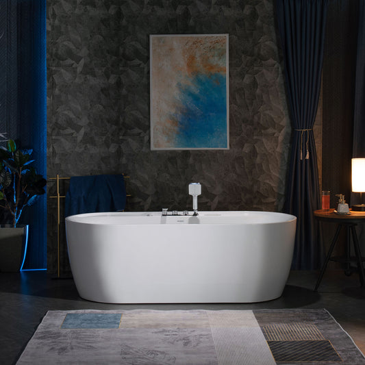 WOODBRIDGE BJ500+F0041CH 72" Whirlpool + Air Bubble Heated Soaking Tub with Adjustable Speed Air Blower & Pre-Installed Tub Filler and LED Control Panel