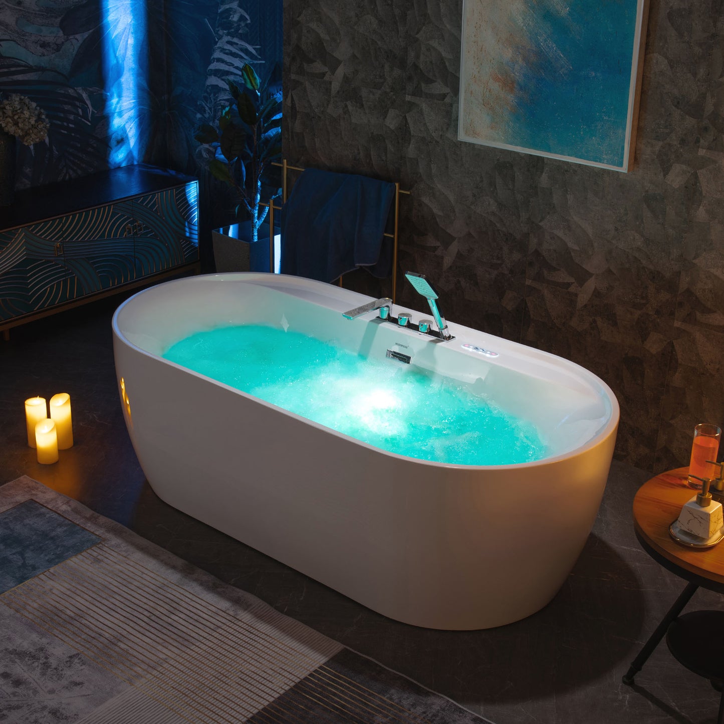 WOODBRIDGE BJ500+F0041CH 72" Whirlpool + Air Bubble Heated Soaking Tub with Adjustable Speed Air Blower & Pre-Installed Tub Filler and LED Control Panel