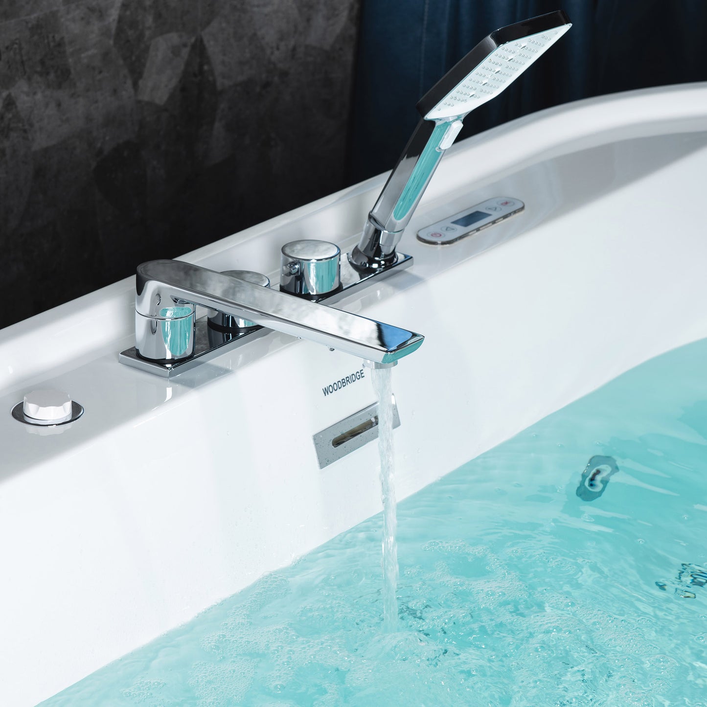 WOODBRIDGE BJ500+F0041CH 72" Whirlpool + Air Bubble Heated Soaking Tub with Adjustable Speed Air Blower & Pre-Installed Tub Filler and LED Control Panel