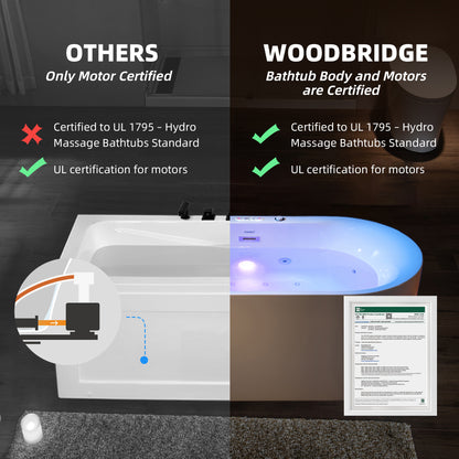 Woodbridge BJ600 | 72" Deep Soaking Jetted Tub | Heated Combo & Adjustable Blower