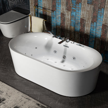 72" Deep Soaking Tub with Faucet | Heated Combo, Adjustable Speed | BJ600+F0041CH