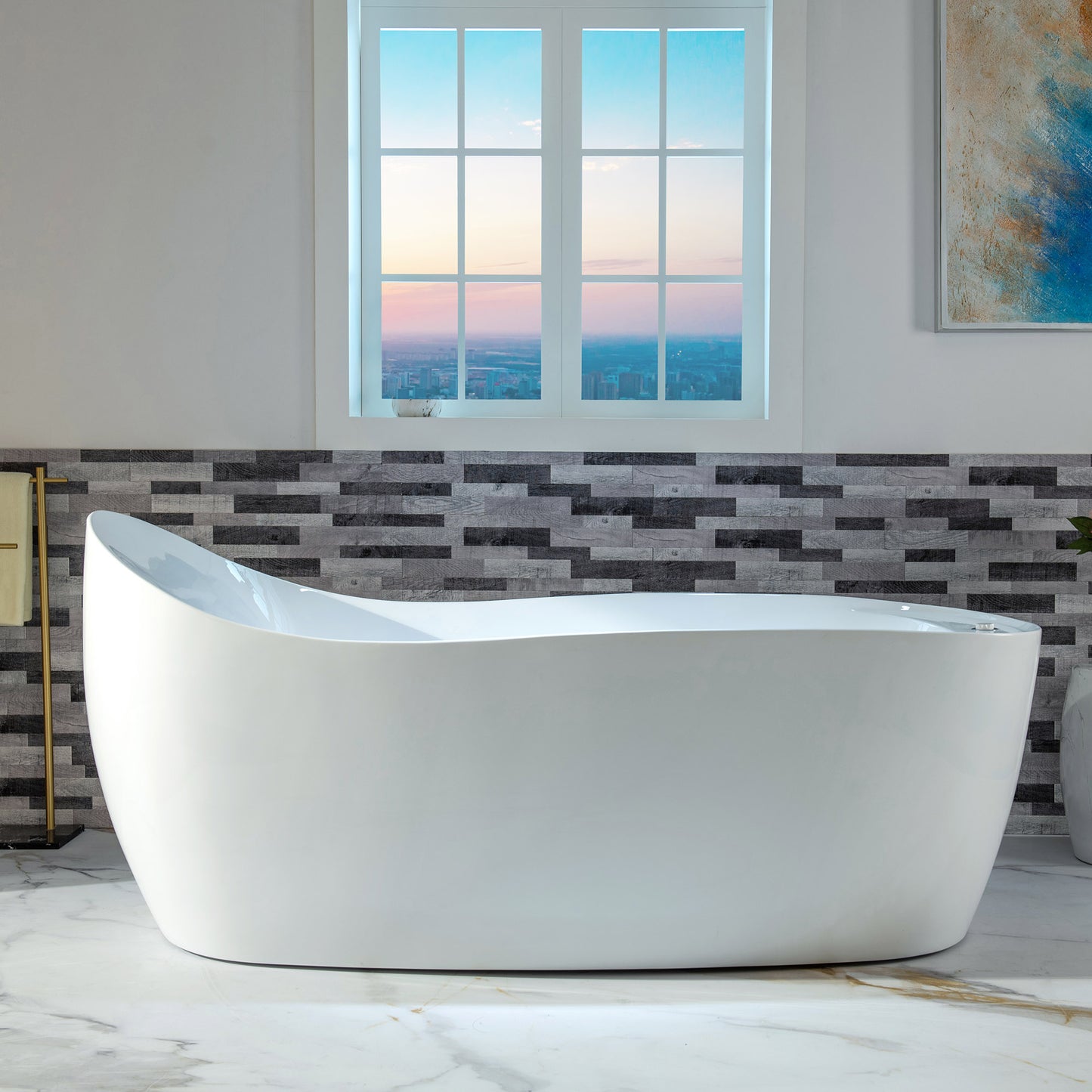 WOODBRIDGE BJ700 - 71" x 31-1/2" Whirlpool Jet + Air Bath Heated Soaking Combo Tub with Multi Speed Air Blower & Control Panel