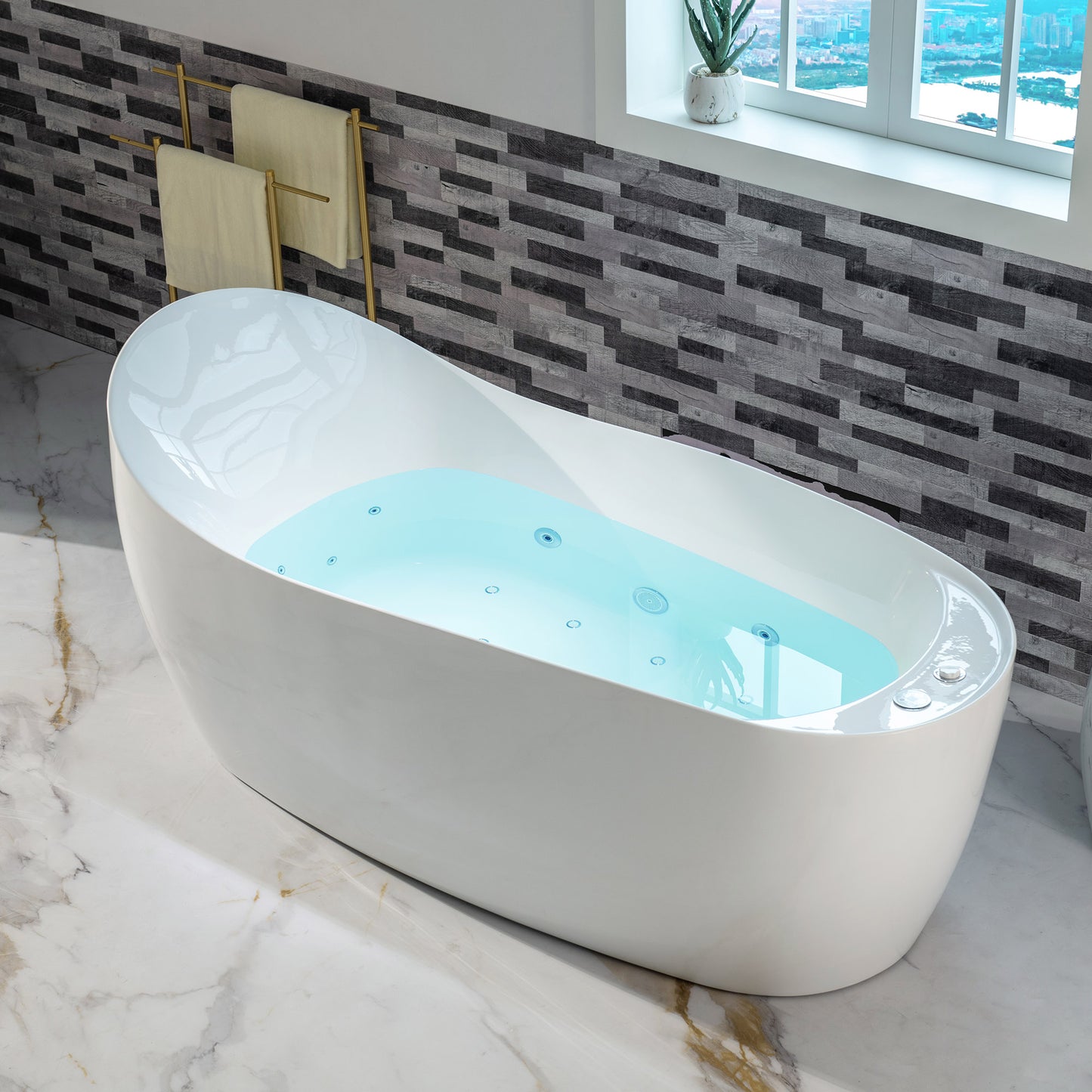 WOODBRIDGE BJ700 - 71" x 31-1/2" Whirlpool Jet + Air Bath Heated Soaking Combo Tub with Multi Speed Air Blower & Control Panel