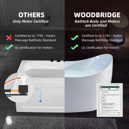 Woodbridge BJ700 71" Heated Whirlpool & Air Bath | Single Slipper Freestanding Tub