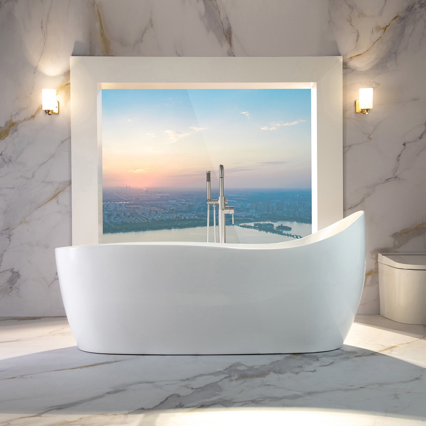 WOODBRIDGE BJ700 - 71" x 31-1/2" Whirlpool Jet + Air Bath Heated Soaking Combo Tub with Multi Speed Air Blower & Control Panel