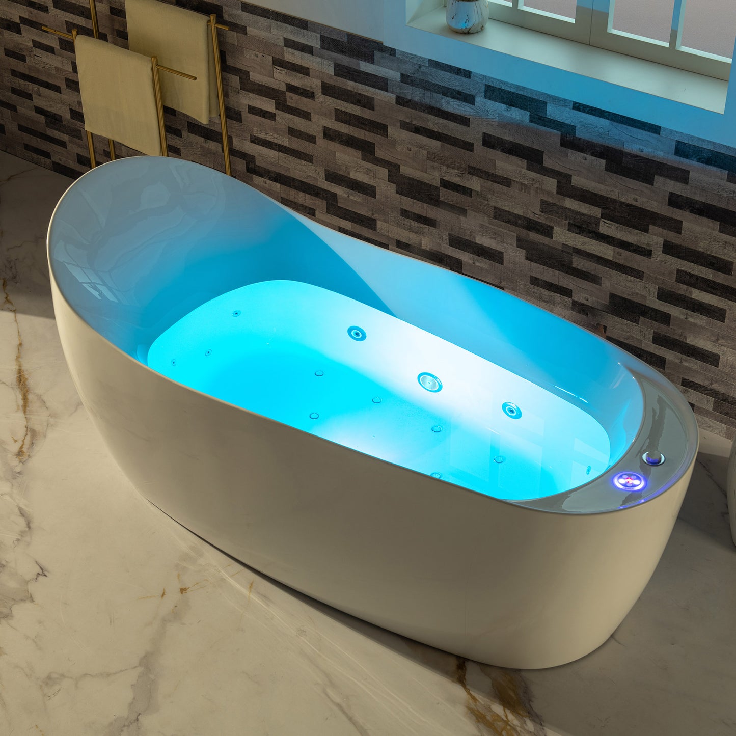 WOODBRIDGE BJ700 - 71" x 31-1/2" Whirlpool Jet + Air Bath Heated Soaking Combo Tub with Multi Speed Air Blower & Control Panel