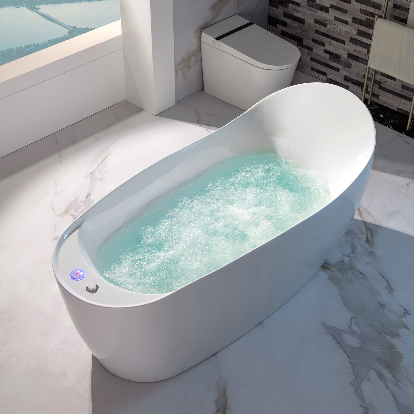WOODBRIDGE BJ700 - 71" x 31-1/2" Whirlpool Jet + Air Bath Heated Soaking Combo Tub with Multi Speed Air Blower & Control Panel