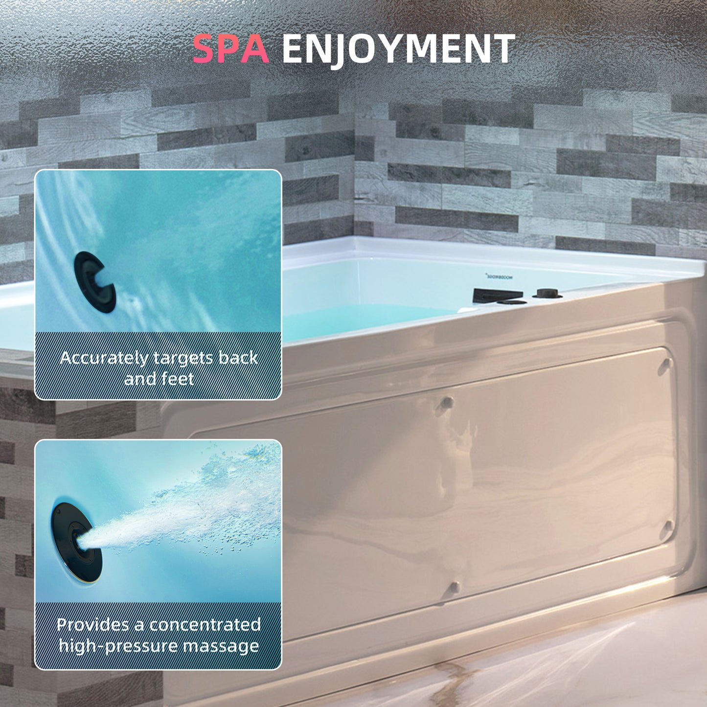 WOODBRIDGE BM6030R - 60" Alcove Rectangular Jetted Whirlpool Tub with Right Drain, Inline Heater, and Matte Black Finish Trim + Pop-up Drain