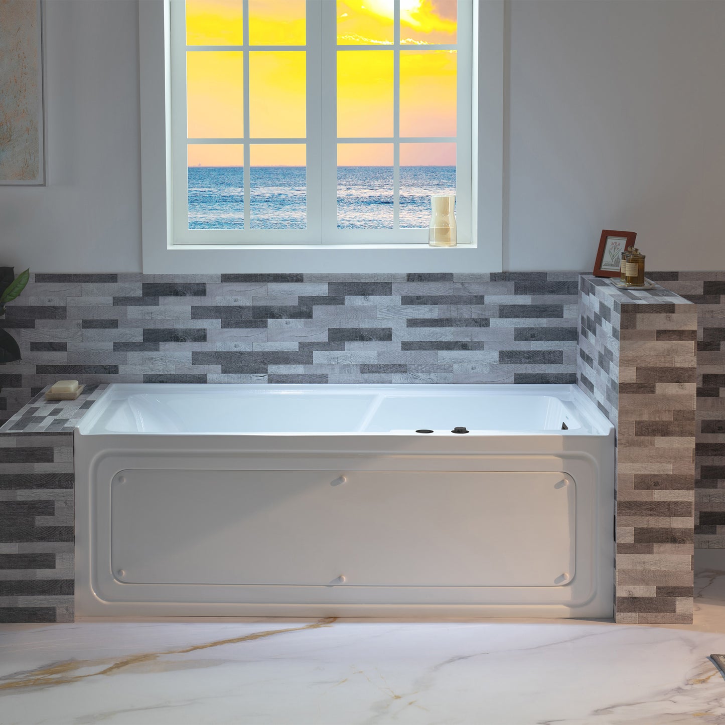 WOODBRIDGE BM6030R - 60" Alcove Rectangular Jetted Whirlpool Tub with Right Drain, Inline Heater, and Matte Black Finish Trim + Pop-up Drain
