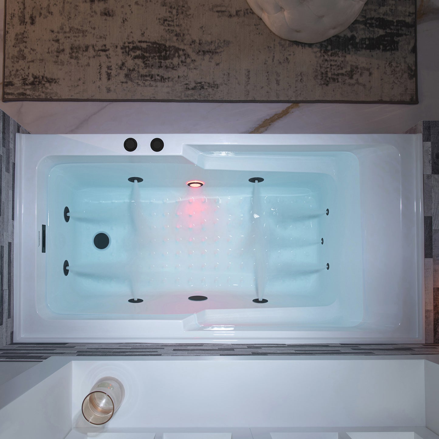 WOODBRIDGE BM6030R - 60" Alcove Rectangular Jetted Whirlpool Tub with Right Drain, Inline Heater, and Matte Black Finish Trim + Pop-up Drain