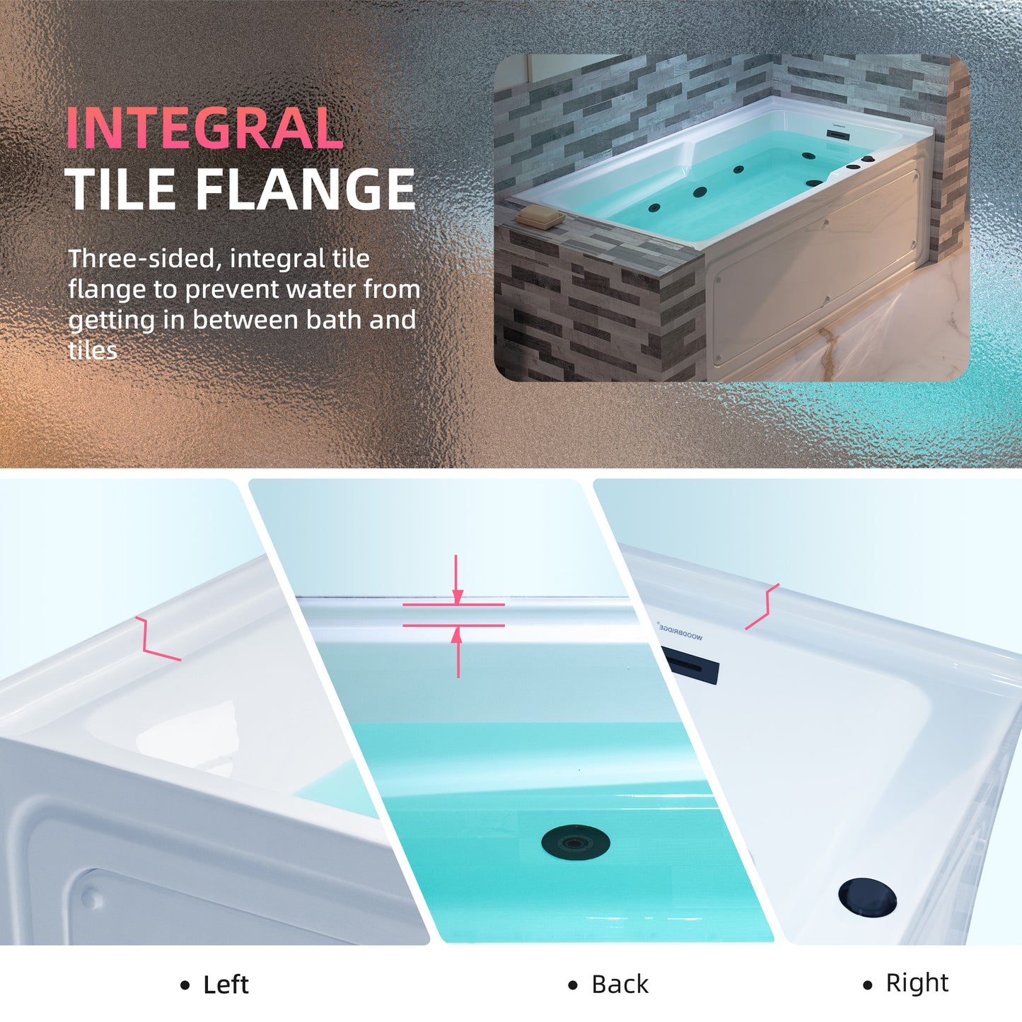WOODBRIDGE BM6030R - 60" Alcove Rectangular Jetted Whirlpool Tub with Right Drain, Inline Heater, and Matte Black Finish Trim + Pop-up Drain