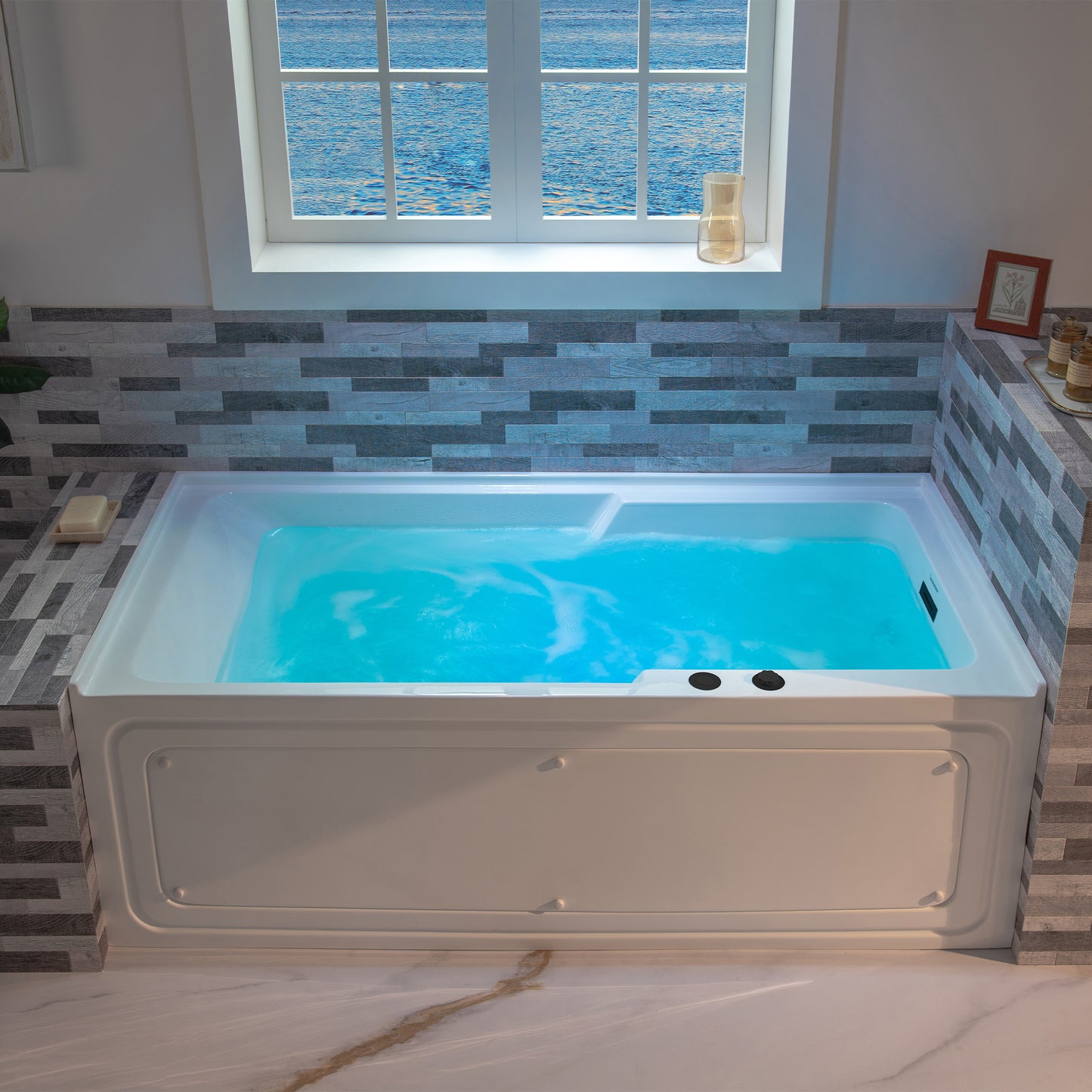 WOODBRIDGE BM6030R - 60" Alcove Rectangular Jetted Whirlpool Tub with Right Drain, Inline Heater, and Matte Black Finish Trim + Pop-up Drain