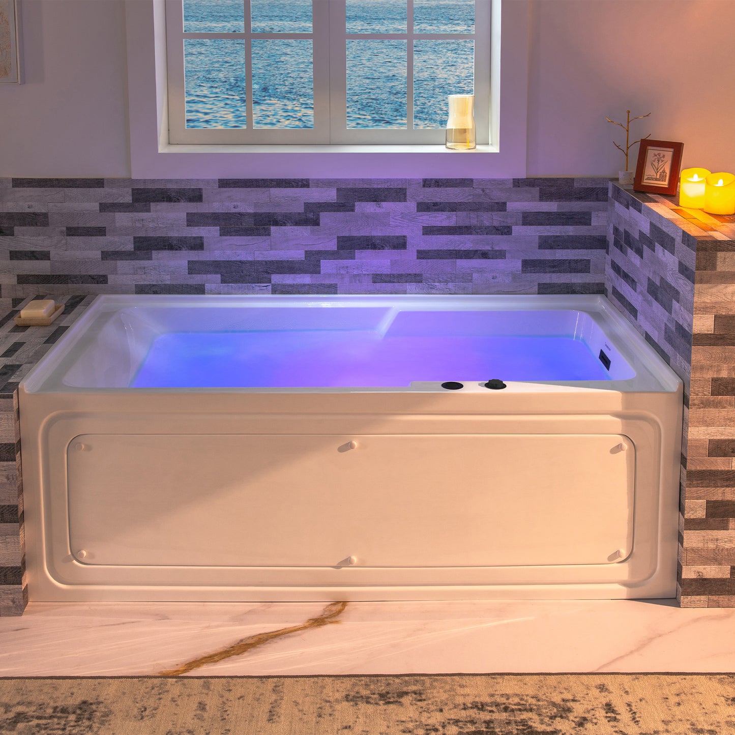 WOODBRIDGE BM6030R - 60" Alcove Rectangular Jetted Whirlpool Tub with Right Drain, Inline Heater, and Matte Black Finish Trim + Pop-up Drain