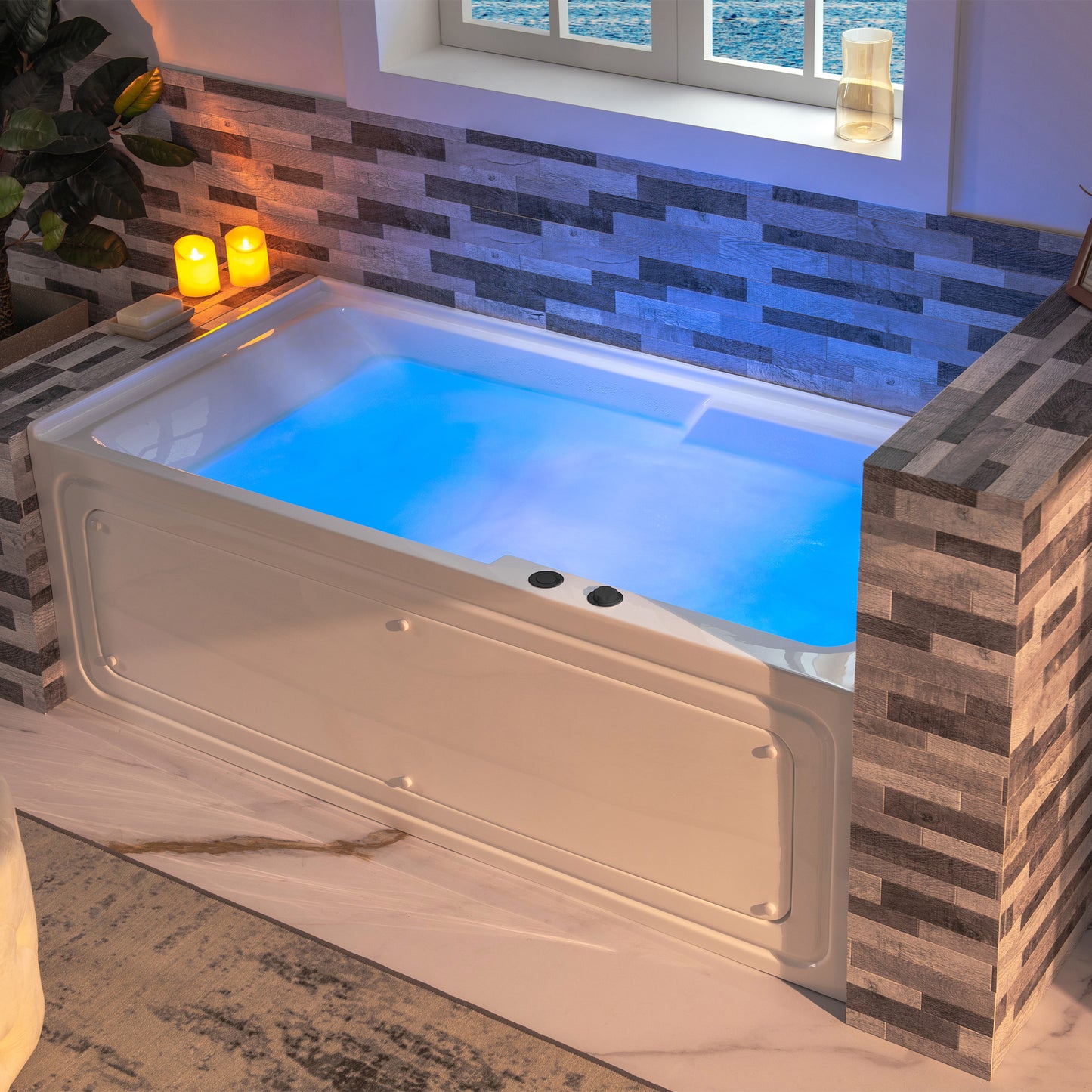 WOODBRIDGE BM6030R - 60" Alcove Rectangular Jetted Whirlpool Tub with Right Drain, Inline Heater, and Matte Black Finish Trim + Pop-up Drain