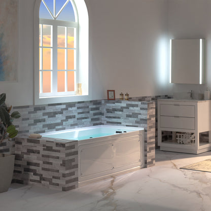 WOODBRIDGE BM6030R - 60" Alcove Rectangular Jetted Whirlpool Tub with Right Drain, Inline Heater, and Matte Black Finish Trim + Pop-up Drain