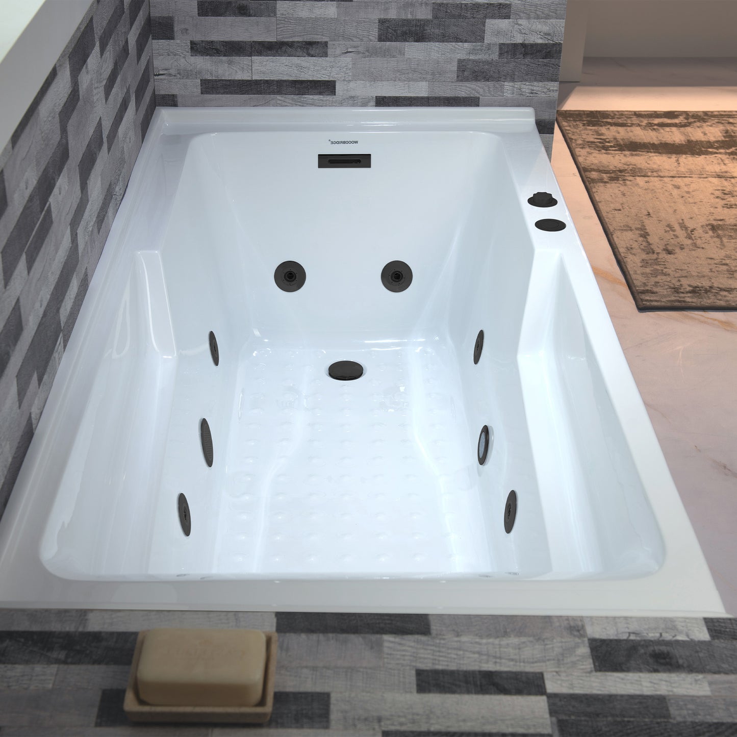 WOODBRIDGE BM6030R - 60" Alcove Rectangular Jetted Whirlpool Tub with Right Drain, Inline Heater, and Matte Black Finish Trim + Pop-up Drain