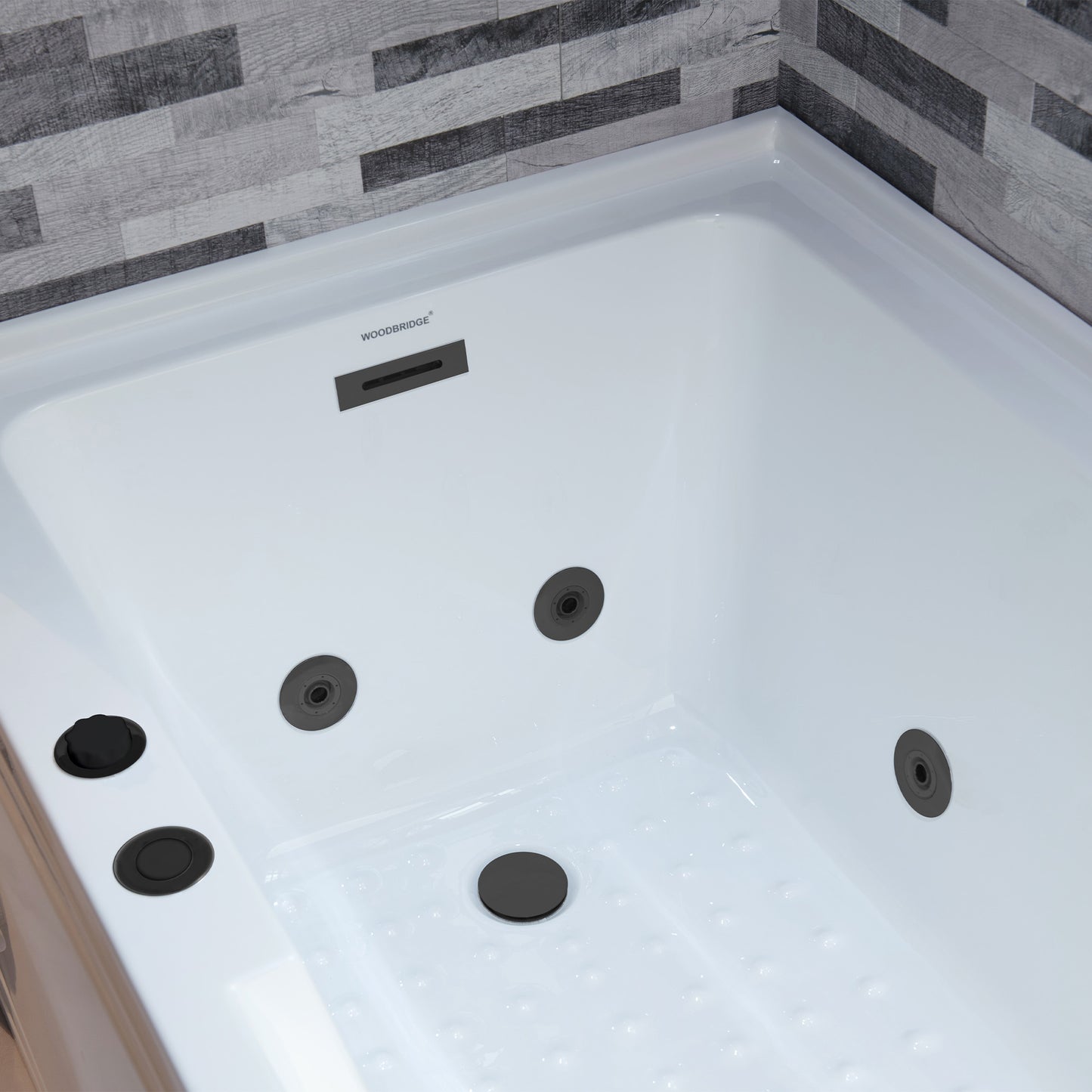 WOODBRIDGE BM6030R - 60" Alcove Rectangular Jetted Whirlpool Tub with Right Drain, Inline Heater, and Matte Black Finish Trim + Pop-up Drain