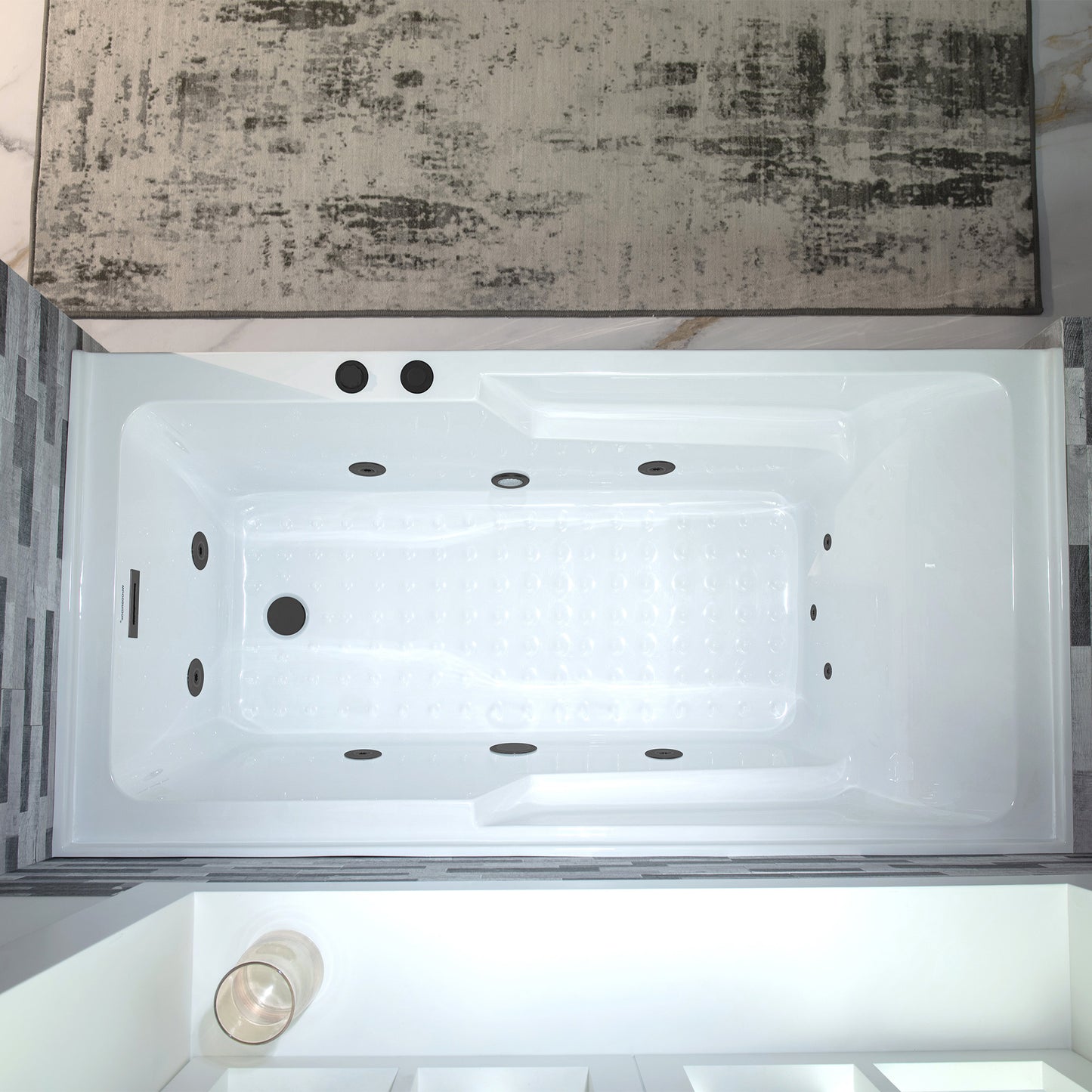 WOODBRIDGE BM6030R - 60" Alcove Rectangular Jetted Whirlpool Tub with Right Drain, Inline Heater, and Matte Black Finish Trim + Pop-up Drain