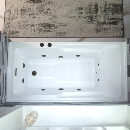 WOODBRIDGE BM6030R - 60" Alcove Rectangular Jetted Whirlpool Tub with Right Drain, Inline Heater, and Matte Black Finish Trim + Pop-up Drain