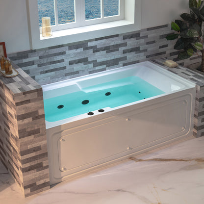 WOODBRIDGE BM6030L - 60" Alcove Acrylic Rectangular Whirlpool Heated Jetted Tub in White with Left Drain, Matte Black Finish Trim and Drain Kit Included