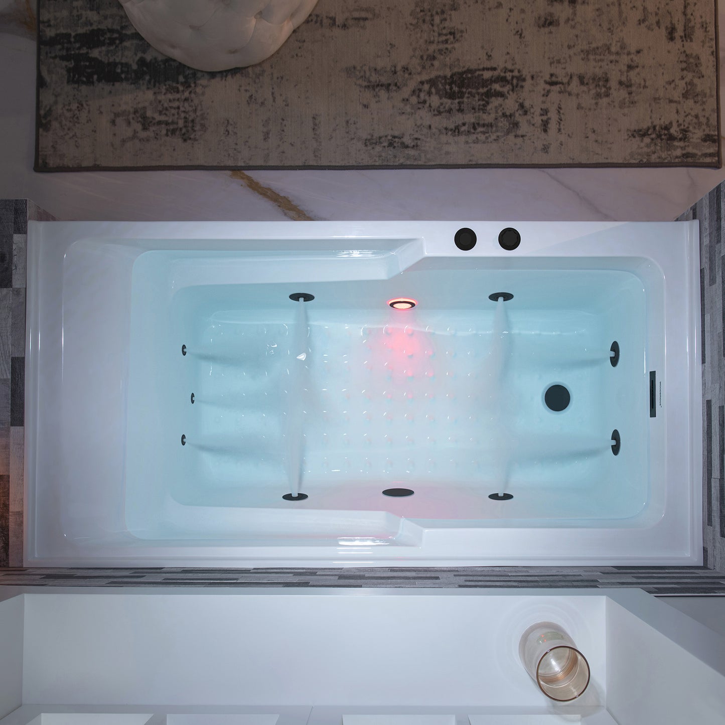 WOODBRIDGE BM6030L - 60" Alcove Acrylic Rectangular Whirlpool Heated Jetted Tub in White with Left Drain, Matte Black Finish Trim and Drain Kit Included