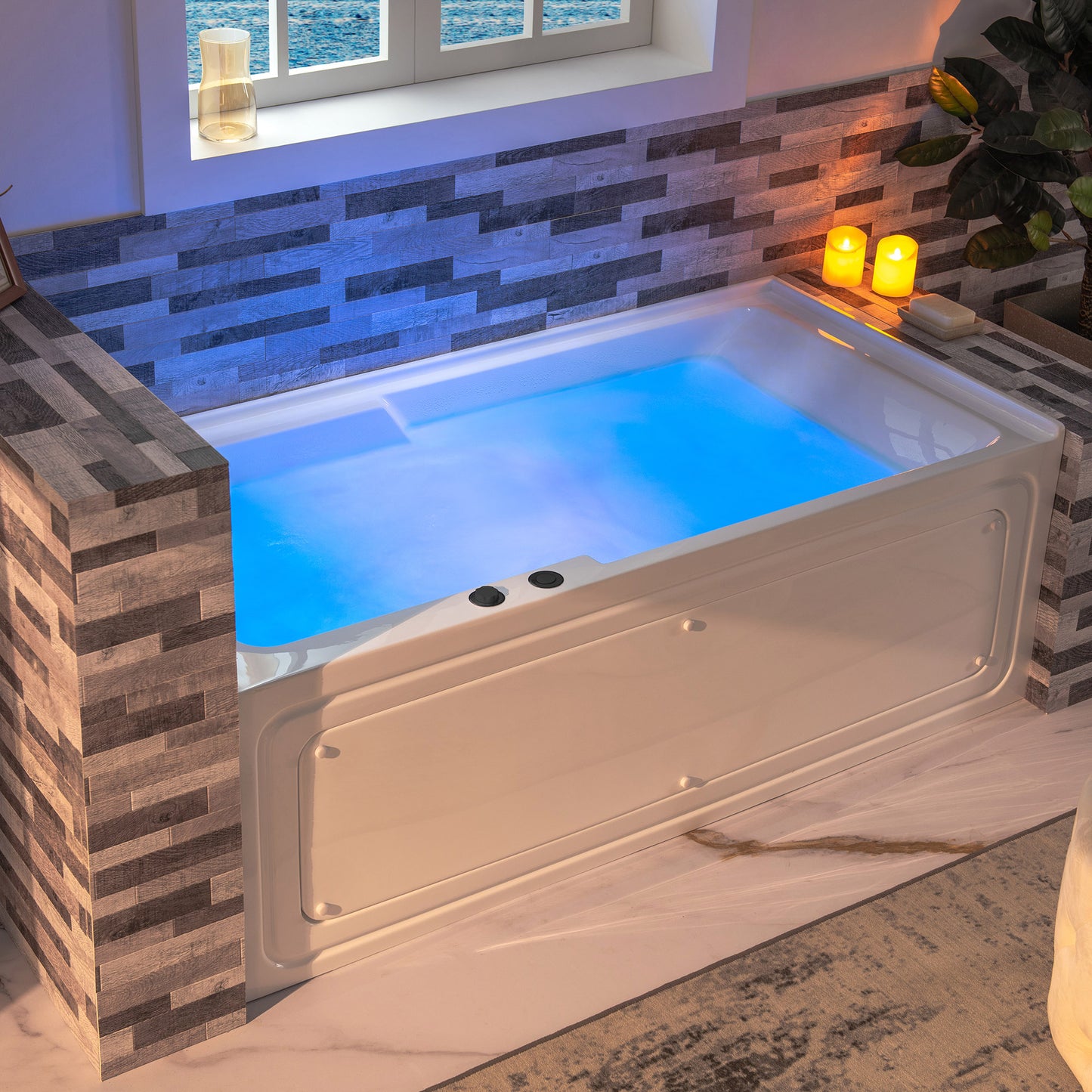 WOODBRIDGE BM6030L - 60" Alcove Acrylic Rectangular Whirlpool Heated Jetted Tub in White with Left Drain, Matte Black Finish Trim and Drain Kit Included