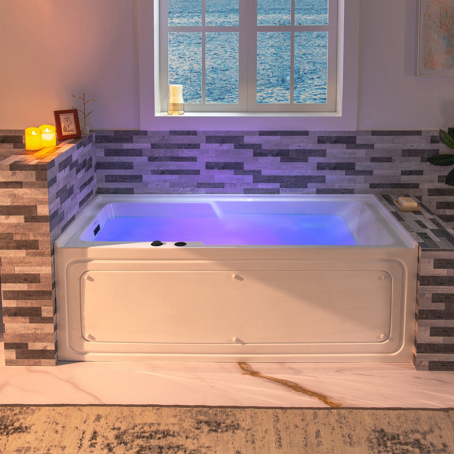 WOODBRIDGE BM6030L - 60" Alcove Acrylic Rectangular Whirlpool Heated Jetted Tub in White with Left Drain, Matte Black Finish Trim and Drain Kit Included