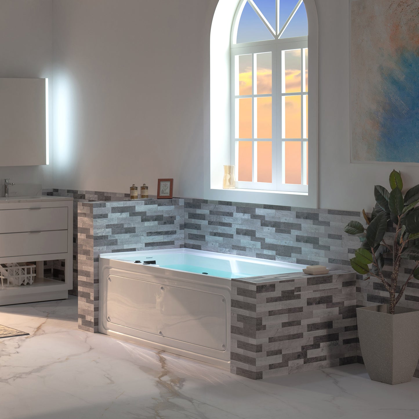 WOODBRIDGE BM6030L - 60" Alcove Acrylic Rectangular Whirlpool Heated Jetted Tub in White with Left Drain, Matte Black Finish Trim and Drain Kit Included