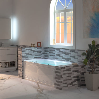 WOODBRIDGE BM6030L - 60" Alcove Acrylic Rectangular Whirlpool Heated Jetted Tub in White with Left Drain, Matte Black Finish Trim and Drain Kit Included
