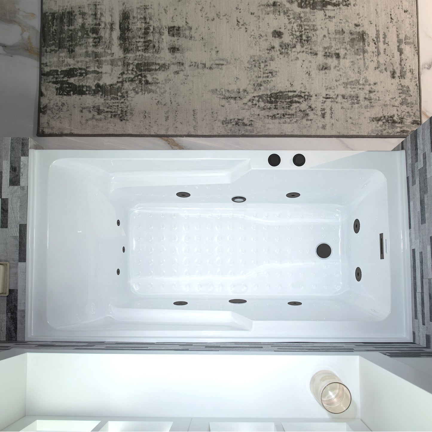 WOODBRIDGE BM6030L - 60" Alcove Acrylic Rectangular Whirlpool Heated Jetted Tub in White with Left Drain, Matte Black Finish Trim and Drain Kit Included
