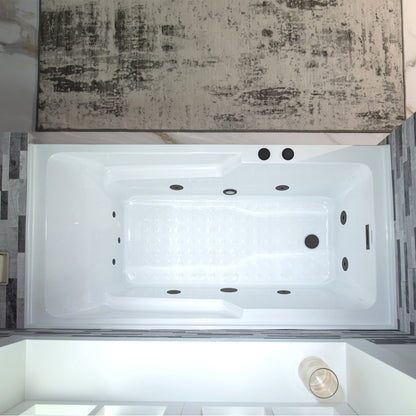 WOODBRIDGE BM6030L - 60" Alcove Acrylic Rectangular Whirlpool Heated Jetted Tub in White with Left Drain, Matte Black Finish Trim and Drain Kit Included