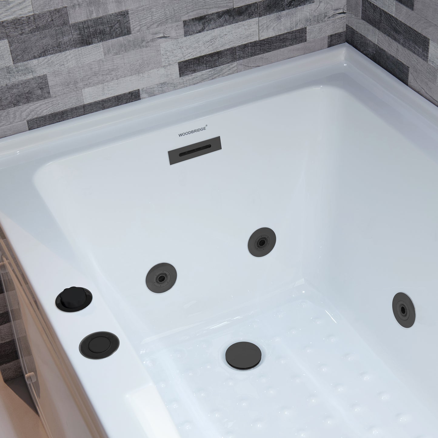 WOODBRIDGE BM6030L - 60" Alcove Acrylic Rectangular Whirlpool Heated Jetted Tub in White with Left Drain, Matte Black Finish Trim and Drain Kit Included