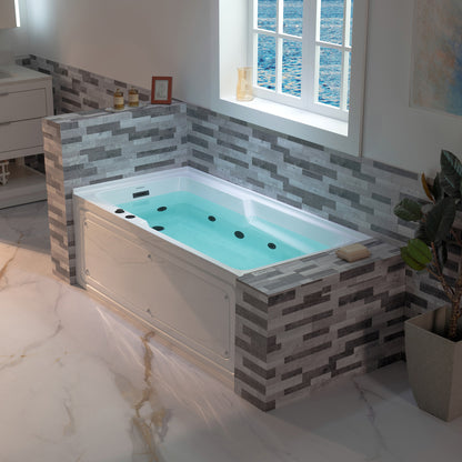 WOODBRIDGE BM6030L - 60" Alcove Acrylic Rectangular Whirlpool Heated Jetted Tub in White with Left Drain, Matte Black Finish Trim and Drain Kit Included