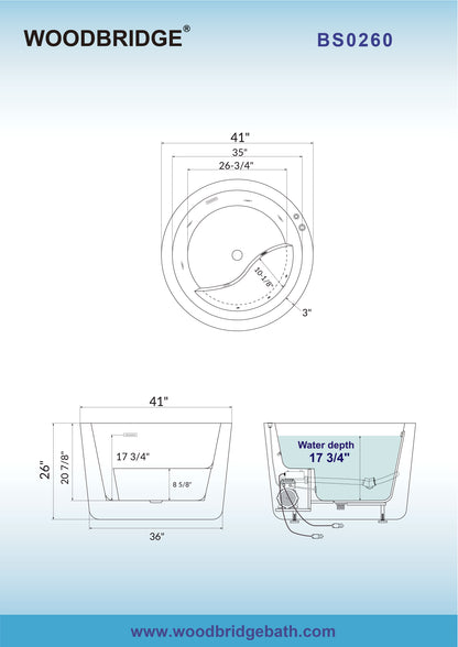 Woodbridge BS0260 41" Japanese Style Deep Soaking Heated Whirlpool Bathtub with 7 Jets