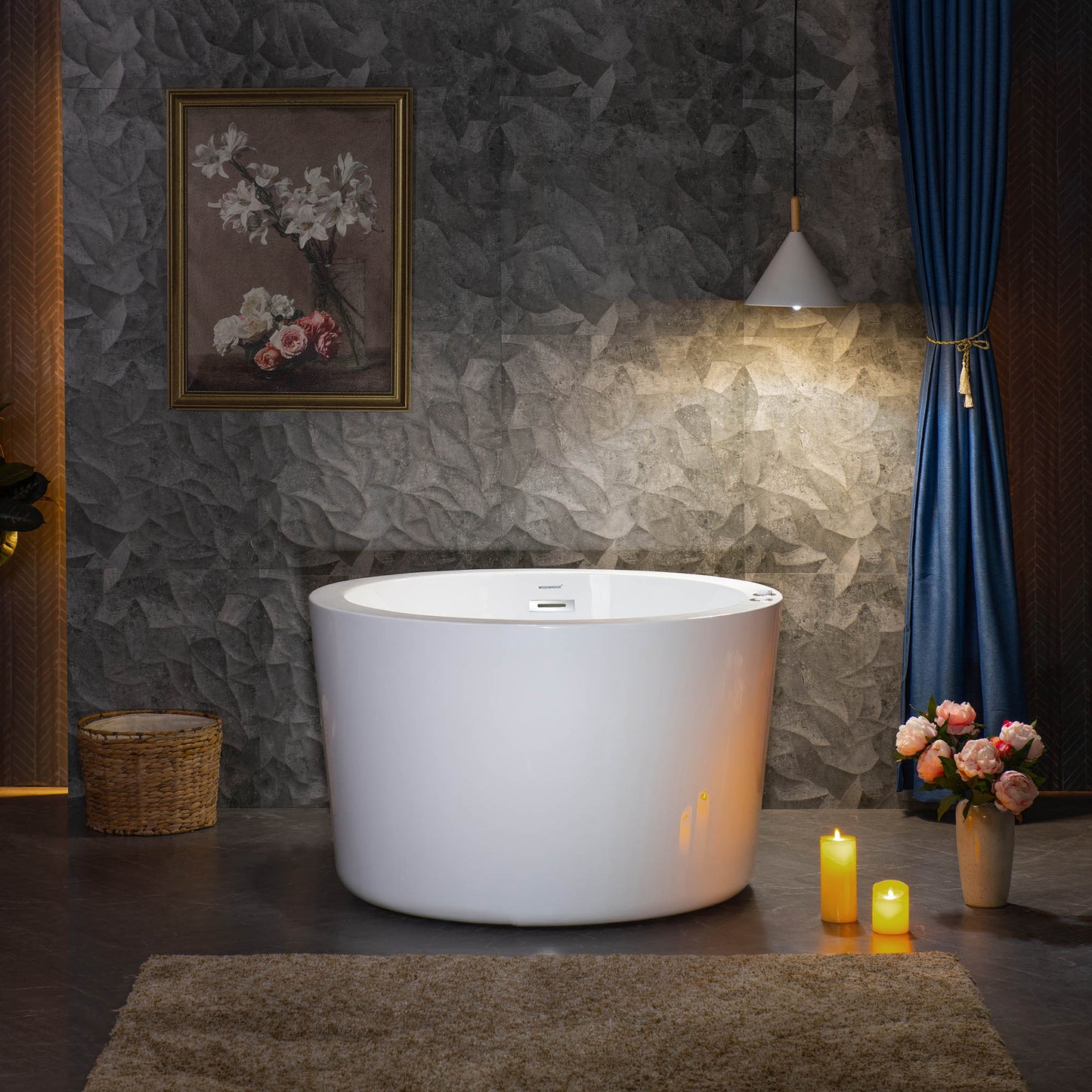 WOODBRIDGE BS0260 - 41" Japanese-Style Freestanding Circular Whirlpool Heated Jetted Tub with Integrated Seat