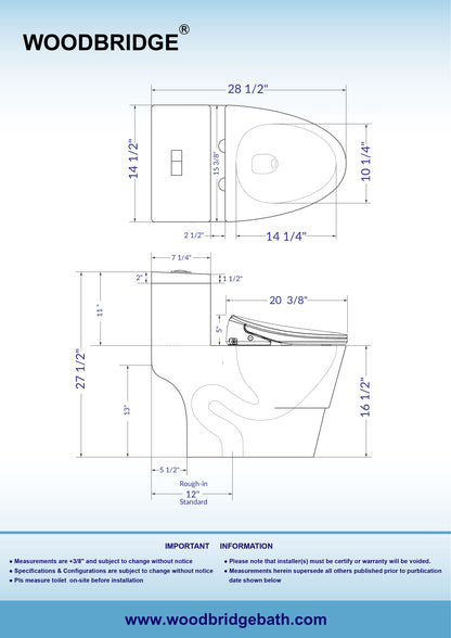 WOODBRIDGE T-0080 | One-Piece Smart Bidet Toilet | with Auto Open/Close, Child Wash, ADA Chair Height & 1000g MaP Dual Flush