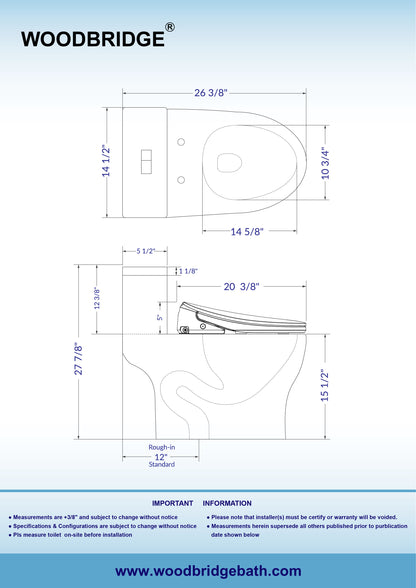 WOODBRIDGE T-0081 | One-Piece Smart Bidet Toilet | with Auto Open/Close, Child Wash & 1000g MaP Dual Flush
