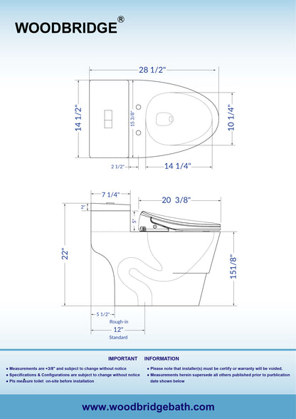 WOODBRIDGE T-0082 | One-Piece Smart Bidet Toilet | with Auto Open/Close, Child Wash, 1000g MaP Flush & 1.28 GPF Dual Flush