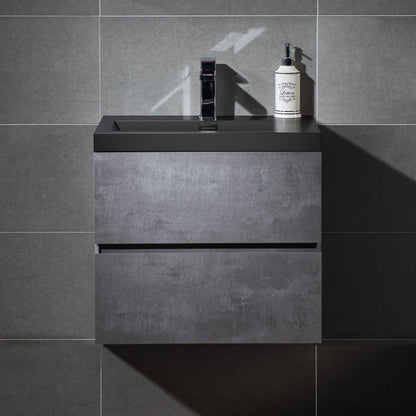 WOODBRIDGE | Floating Bathroom Vanity with Black Quartz Composite Top | Gray Finish | Matte Black Countertop Sink