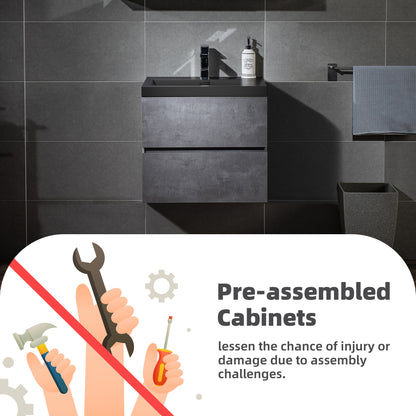 WOODBRIDGE | Floating Bathroom Vanity with Black Quartz Composite Top | Gray Finish | Matte Black Countertop Sink