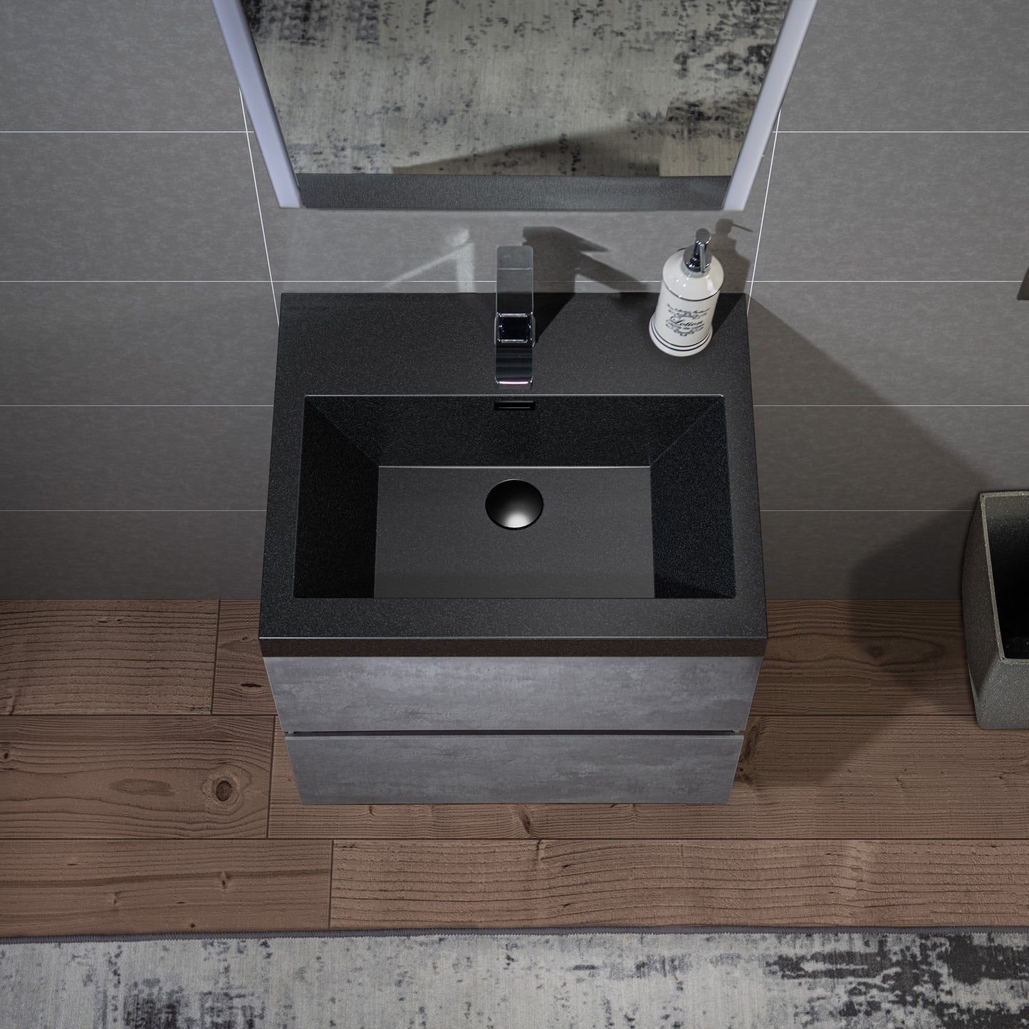 WOODBRIDGE | Floating Bathroom Vanity with Black Quartz Composite Top | Gray Finish | Matte Black Countertop Sink