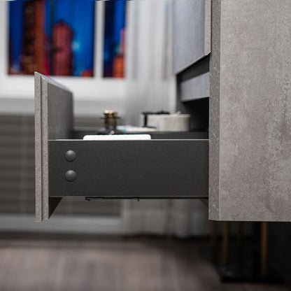 WOODBRIDGE | Floating Bathroom Vanity with Black Quartz Composite Top | Gray Finish | Matte Black Countertop Sink