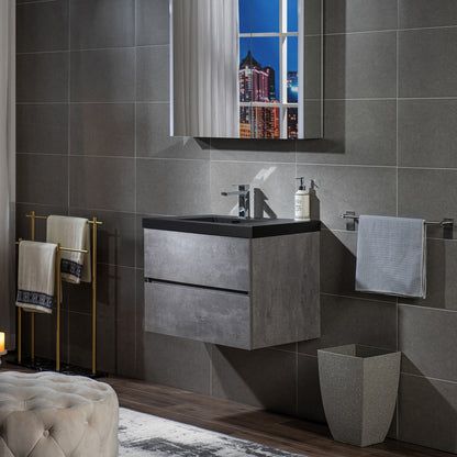 WOODBRIDGE | Floating Bathroom Vanity with Black Quartz Composite Top | Gray Finish | Matte Black Countertop Sink